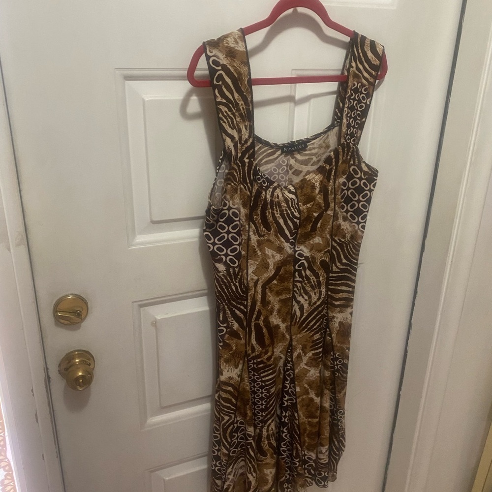 Vintage Scoop Neck Tiger Stripe Sleeveless Dress Fit and Flare Women XL - Picture 13 of 14
